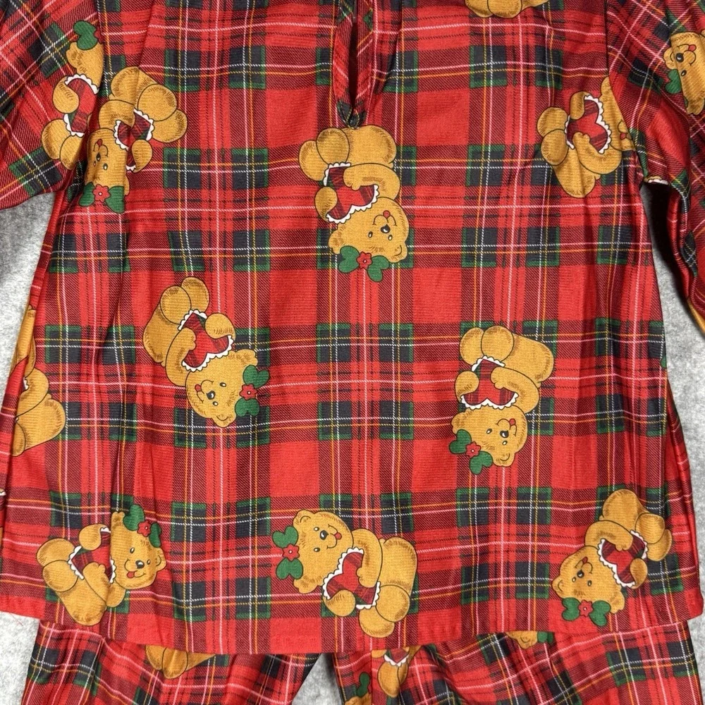 Vintage 80s Candlesticks Girls Size 6 Christmas Pajamas NWT Teddy Bear Plaid USA